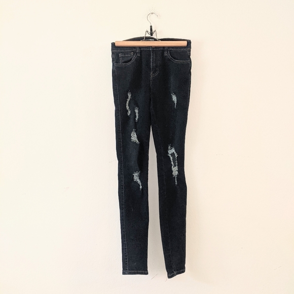 Fashion Nova Distressed Dark Wash Skinny Jeans 5 - Picture 2 of 7